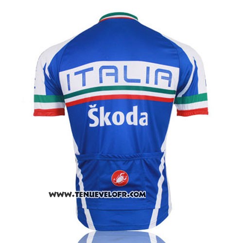2014 Maillot Ciclismo Italie Bleu et Rouge Manches Courtes et Cuissard